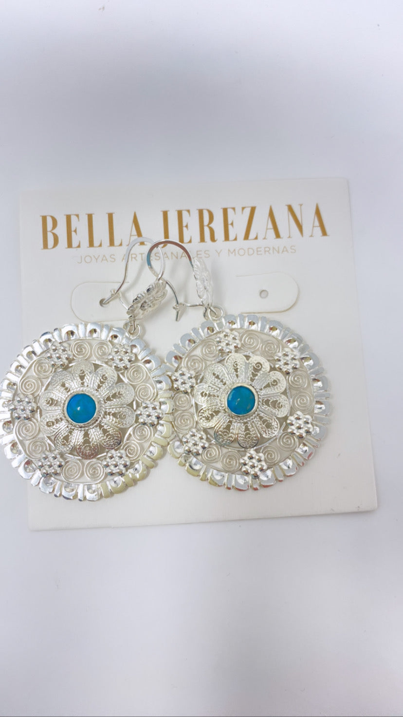 Aretes Artesanales con flor de filigrana y turquesa #10